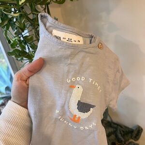 Zara Kids Light Gray Tee with Duck Design